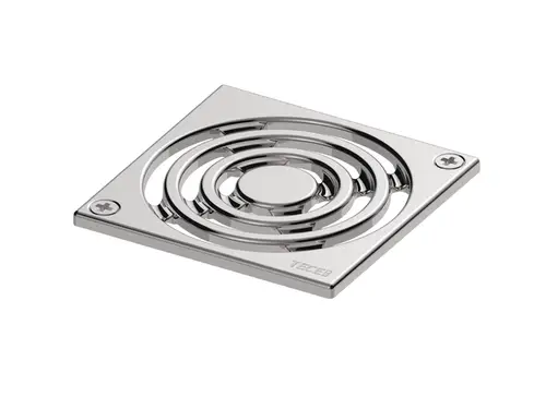 Edelstahl-Designrost mit kreisförmigem Muster, montierbar mit Schrauben, hergestellt von TECE. Geeignet für Abfluss- oder Drainagesysteme.